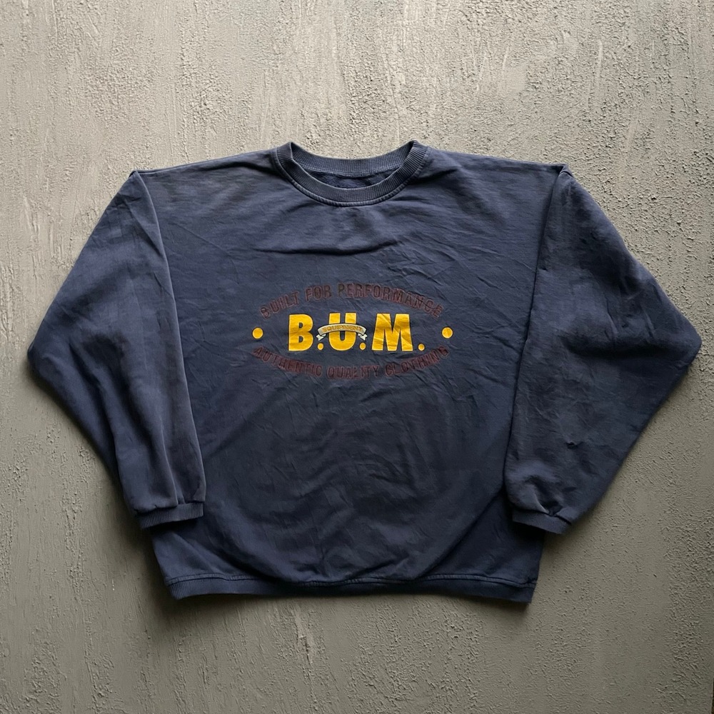 Vintage B.U.M. Equipment Crewneck Sweatshirt Mens Large Navy Blue 90s
